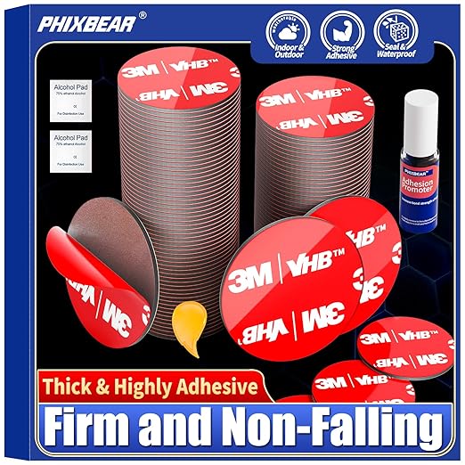 48 Pcs Round Double Sided Sticky Pads Heavy Duty, Made of 3M VHB, Extreme Mounting Foam Tape, Strong Adhesive Tape Squares Waterproof Heat Resistant, Car Home Outdoor Use, 1.18 Inch