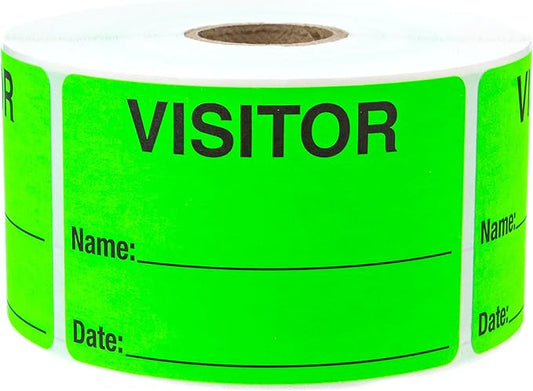 Green Visitor Pass / 500 Fluorescent Green Visitor Identification Stickers / 2" x 3" Hall Pass Labels/Made in The USA