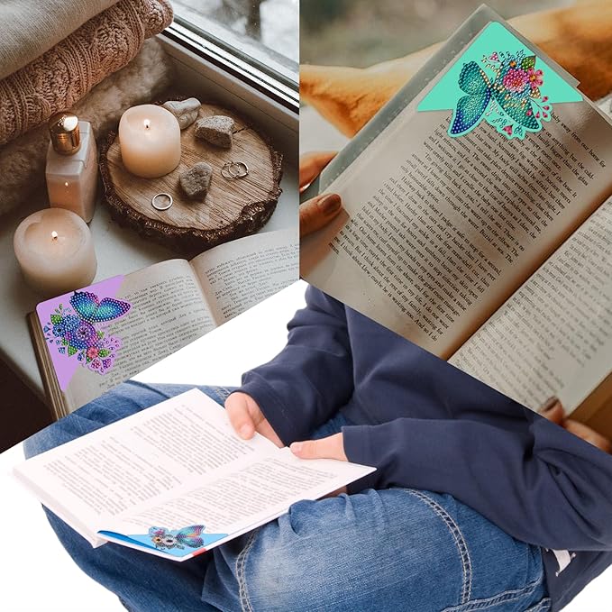 6 PCS Diamond Art Bookmarks, Butterfly, Diamond Painting Bookmarks for Book loverss DIY Bookmark Corner for Adults Beginner Craft Gift