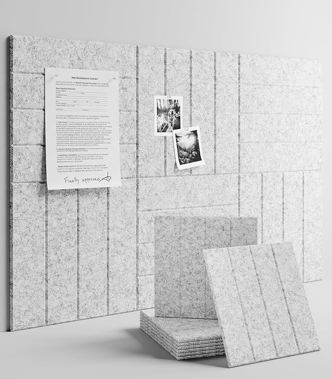 Felt Bulletin Board Tiles Large 36" x 24" Cork Board Alternative-6 Pack with 40 Adhesive Tabs, Thick Slat Wall Panels for Office Decor, Push Pin Board Wall Organizer Alternative-Marble Gray
