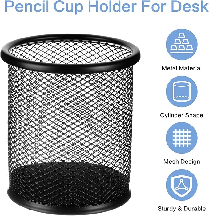 M&G Black Mesh Pen Holder, Metal Pencil Cup Holder Wire Mesh Pencil Holder for Desk Office School Organizer