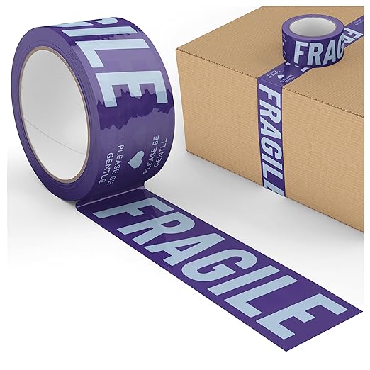 Fragile Packing Tape, Please Be Gentle, Purple Violet Blue Cute Designer Packaging and Shipping Tape for Small Business - Printed Tape for Moving, 1.88" x 110 Yards (330 feet)