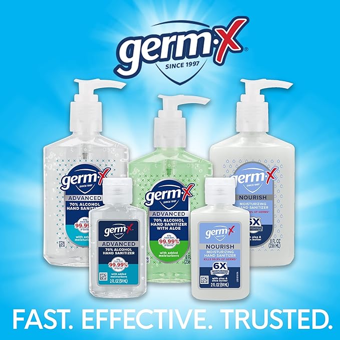 Germ-X Advanced Hand Sanitizer, Non-Drying Moisturizing Clear Gel, Instant and No Rinse Formula, Back to School Supplies College, Pump Bottle, 8 Fl Oz (Pack of 6)