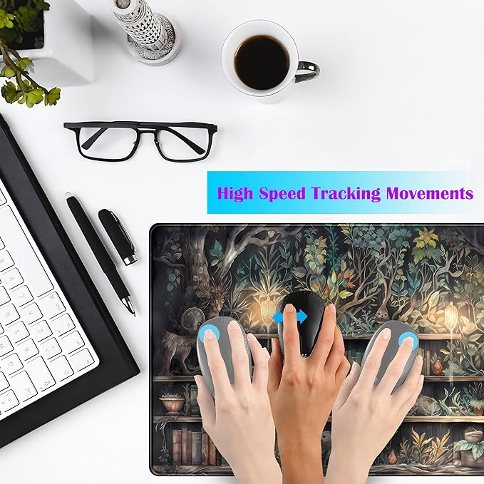 Forest Library Book Mouse Pad Desk Mat, Mystical Green Tree House XXL Extended Large Gaming Desk Pad Mousepad Computer Laptop Keyboard and Mouse Mat, Office Desk Decor Pad for Women 31.5x15.7 in