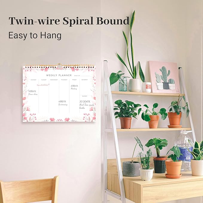 8.5x11 Weekly Planner Notepad Undated To Do List Note pad 52 Weekly Desk Wall Planner Calendar Hangble Daily Planning Pad for Work,Home,School,Ofiice Supplies,Matching 44 Notepad,Pink