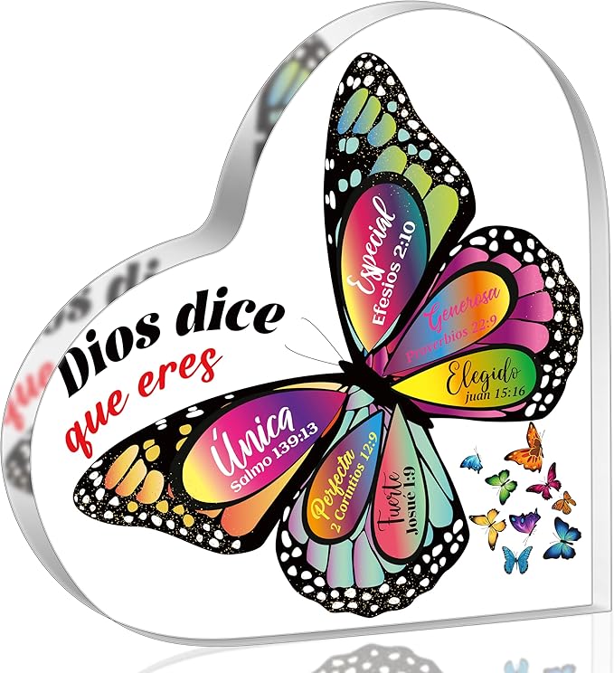 Yopyame Spanish Christian Acrylic Gifts - Religious Inspirational Acrylic Sign with Bible Verses Butterfly Prayer Scripture Keepsake Paperweight for Birthday Gifts Christmas Home Office Table Shelf
