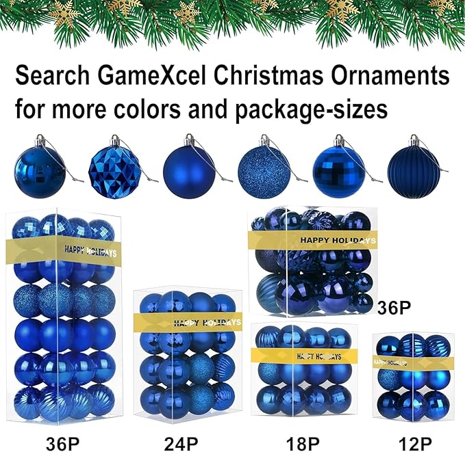 Navy Blue Christmas Ornaments - Christmas Tree Decorations Shatterproof Hanging Balls for Birthday Wedding Holiday Decor Set of 36pcs, Multi-Sizes(1.6",2.5",3.2")