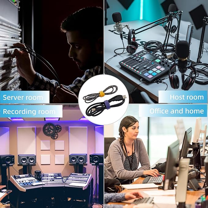 200 PCS Reusable Cable Ties with Hook and Loop, Multi-purpose Adjustable 8 Inch Cable Management Wire Ties Cable Straps for Organizing Home, Office and Data Centers (Black)