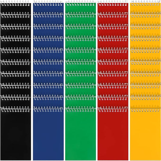 50 Pieces Spiral Memo Pads Bulk 3 x 5 Inch Small Note Pads Top Bound Lined College Ruled Paper Mini Notepad Pocket Spiral Notebooks for School Office Home Supplies, 75 Sheets (Bright Colors)