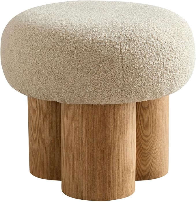 MEETAKING Small Round Foot Stool, Teddy Fabric Footrest Ottoman Stool with Non-Skid Legs, Modern Footstools Step for Couch, Desk, Office, Living Room (Beige)
