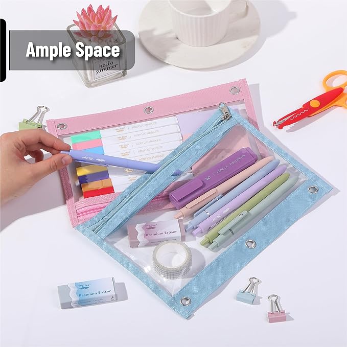Mr. Pen- 5 Pack Colorful Pencil Pouches with Zipper, Clear Window, Binder Pouch