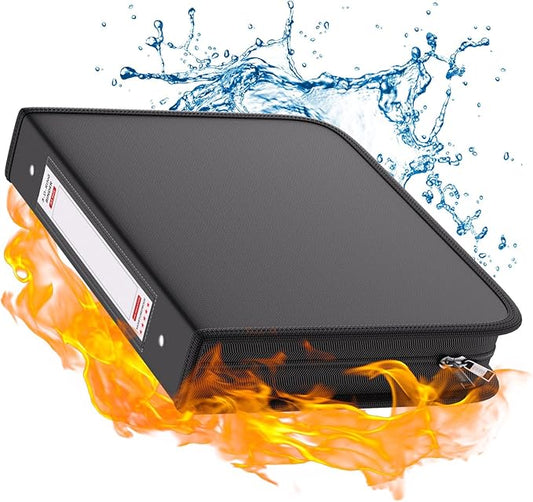 Fireproof 3 Ring Binder with Zipper, 1.5 Inch D Rings Hold up 375 Sheets of 8.5" x 11" (A4), Compatible with Clear Page Protectors, Built-in Net and Pen Holder(Black, 1 Pcs)