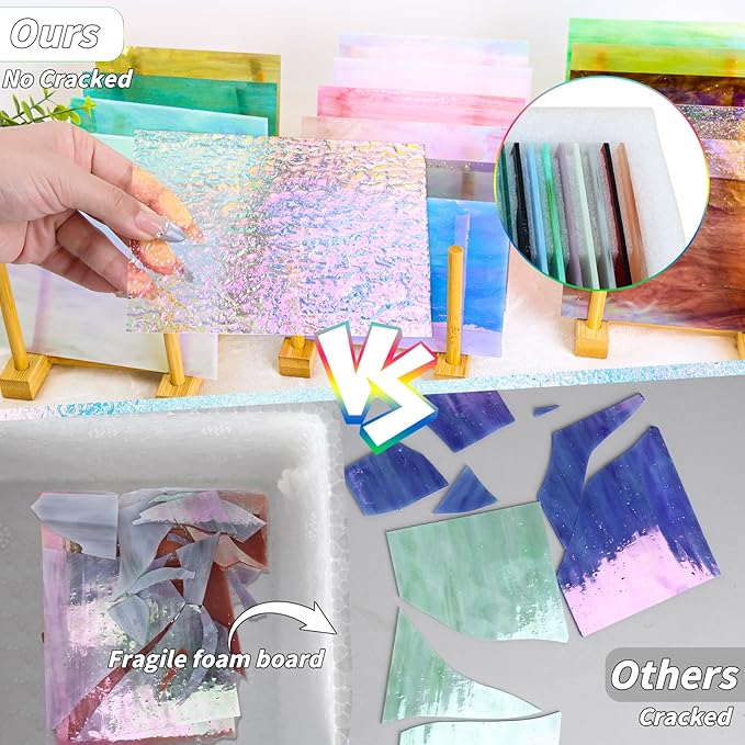 36 Sheets Opaque Stained Glass Bulk Variety Pack, 4 x 6 Inch Mosaic Glass Tiles for Crafts, Assorted Colors Cathedral Art Glasses Sheets for Stained Glass Making Projects