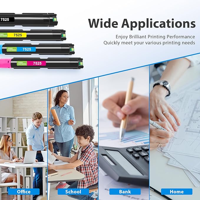 Compatible 7525 Toner Cartridge High Yield Replacement for Xerox Workcentre 7525 7830 7835 7845 7530 7535 7545 7556 7855 7970 7835i 7970i Printer (4-Pack, 006R01513 006R01514 006R01515 006R01516)