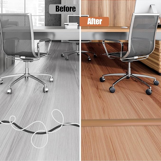 Floor Cord Cover Cavity 0.8"x0.37" Self Adhesive Cord Hider, 3.3FT Low Profile Cable Management, Extension Strip Protector for Wires, Prevent Cable Trips for Offices, Gyms, Exhibitions（Brown）