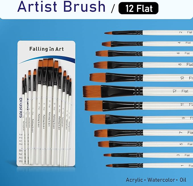 Falling in Art Nylon Painting Brushes Sets, 48 PCS Artist Paintbrushes for Watercolor, Acrylic, Craft, Oil, Gouache, Face Body Painting
