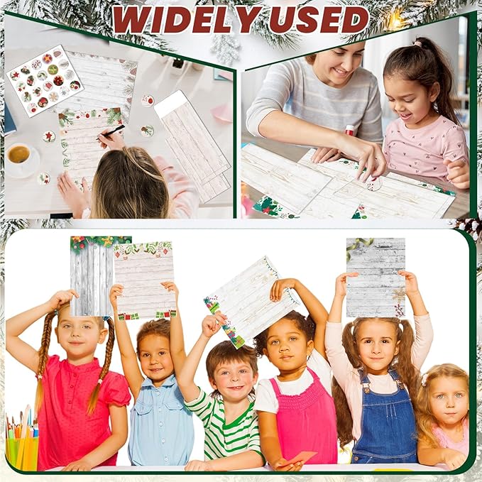 250Pcs Christmas Stationery Paper and Envelope Set with 100 Letterhead Papers and 50 Envelopes, 10 Design for Letter Writing Invitations Computer Holidays Party Notes, 8.5x11 Inch-Wood Grain