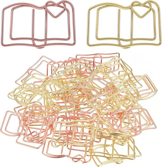 Giantree 40 Book-Shaped Paper Clips, Rose Gold and Gold Cute Papers Clip, Heart-Shaped Fun Paper Clips Metal Bookmarks, Memo Clip Set for Fun Office Supplies School Gifts Wedding Decorations