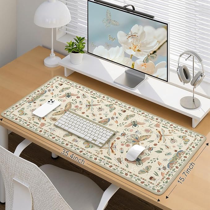 iCasso Beige Large Mouse Pad, Desk Matt for Desktop, XXL Desk Mat for Keyboard and Mouse, Anti-Slip Big Mousepad Computer Mat with Stitched Edges
