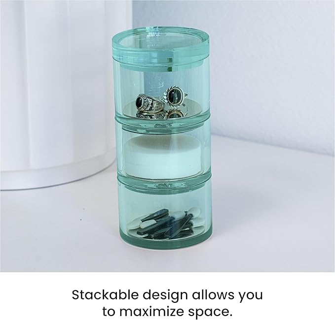 OfficeGoods 3-Tier Stackable Acrylic Holder- Stylish Desk Organizer and Storage for Office or Home –Transparent Round Design, Green with Silver Metal Base