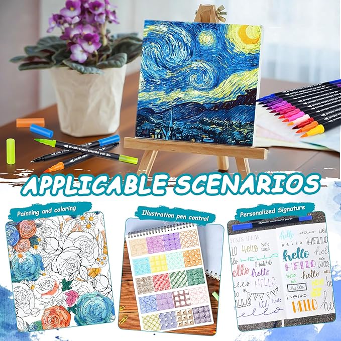 60 Colors Dual Markers Brush Pens, Art Markers Colored Pens for Adult Coloring Books, Brush and Fine Point Dual Tip Artist Colored Marker Set for Drawing Adult Coloring Hand Lettering