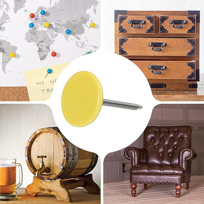 uxcell 60Pcs Upholstery Tacks, 11mmx17mm Flat Head Thumb Tack Decorative Furniture Nails Push Pins for Furniture Sofa Headboards, Yellow