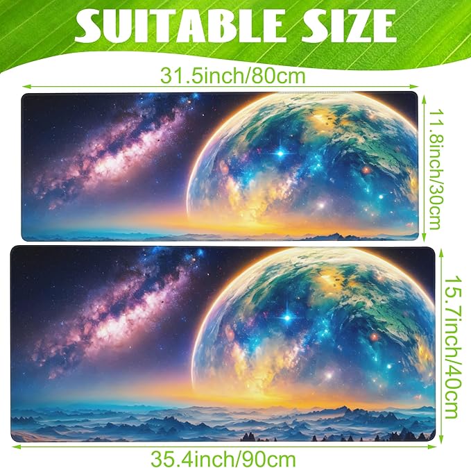 Desk Mat,Galaxy Earth Planet Desk Pad,Science Fiction Cosmic Large Gaming Mouse Pad for Desk,Extended Big Computer Keyboard Mouse Pad with Non-Slip Base and Stitched Edge,31.5"x11.8"