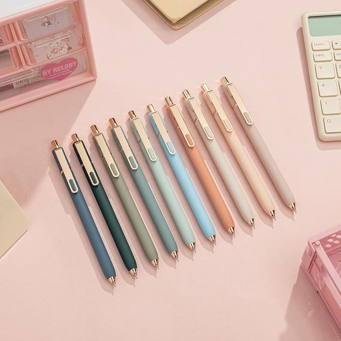 Linbsunne Gel Pens Black Ink Pens for Office 0.5mm Fine Point Pen Smooth Writing Retractable (Metal gold clip-10 pcs)