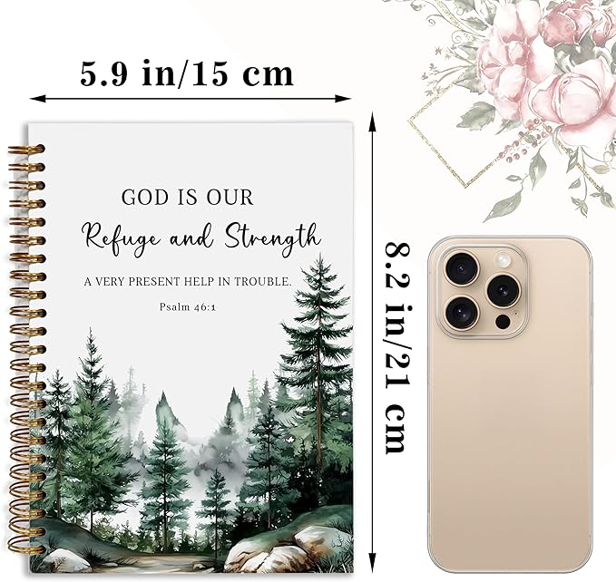 YOU FOUND ME Bible Journal, A5 Spiral Christian Bible Journal with Pink Cherry Notebook, God is Our Refuge and Strength, Bible Verse Gift for Women Birthday Christmas, Sunday School, Office Supplies
