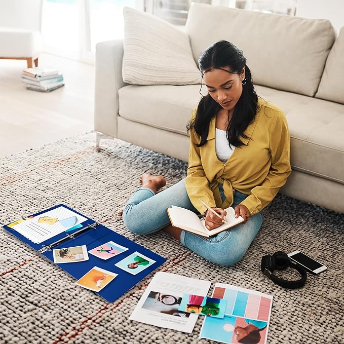 Samsill 0.5 Inch 3 Ring Binder, Made in USA, Economy Round Ring, Clear View Cover, 100 Sheet Capacity - for School, Home, Office - Blue, 4 Pack