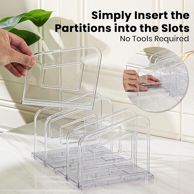 File Organizer, Acrylic File Folder Organizer File Sorter, Plastic Vertical Book Dividers for Magazine Mail Letter Paper, Desktop Organizers for Office, Classroom & Home(4 Sections, 2 Pack)