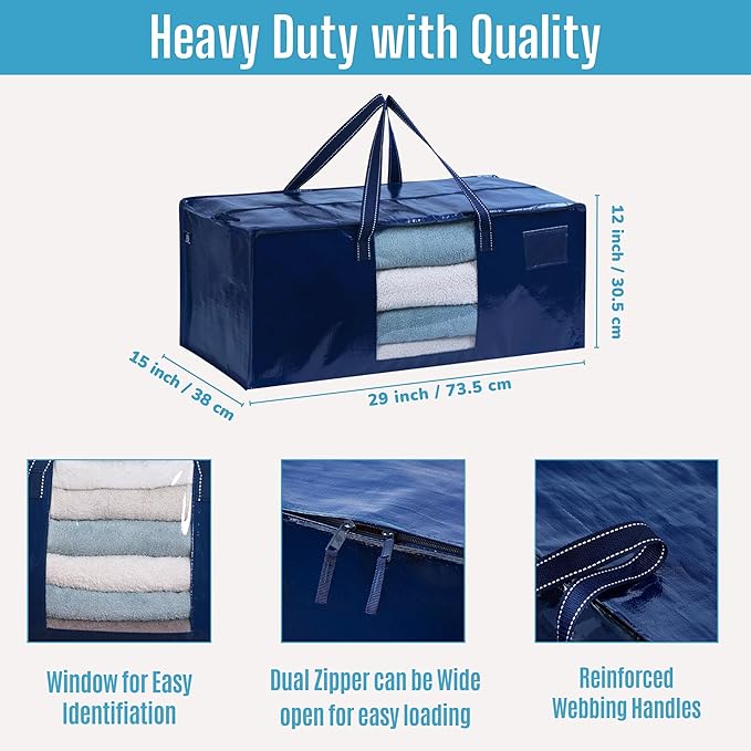 VENO 6 Pack Moving Bags Extra Large Storage Bags for College Move-In, Heavy-Duty Storage Totes, Packing Boxes, and Wardrobe Moving Supplies - Durable Laundry Bags for Clothes (Blue w/Window, 6 Pack)