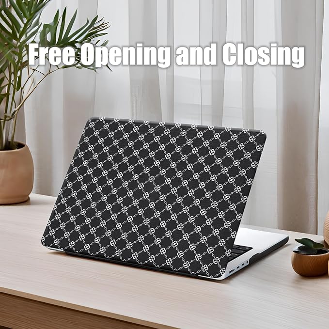 DTangLsm Compatible with MacBook Air 13 inch Case 2025-2022 M4 M3 M2 A3240 A3113 A2681, Luxury Checkered Textured Vintage Leather Retro Hard Shell Case for MacBook Air 13.6 inch + Keyboard Cover,Black