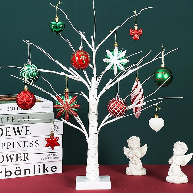 Red Green White Christmas Ornaments Set, 82Pcs Shatterproof Medium Christmas Ball Ornaments, Christmas Decorations Hanging Ornaments for Xmas Trees, Holiday, Party Decor (Red & Green & White)