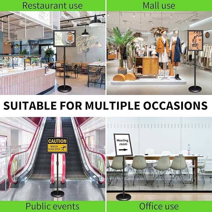 2Packs Adjustable Pedestal Sign Holder Stand 8.5''x11'', Floor Standing Poster Sign Stand, Aluminum Frame for Vertical/Horizontal View Sign stand,Outdoor/Indoor Standing Sign Holders, Black