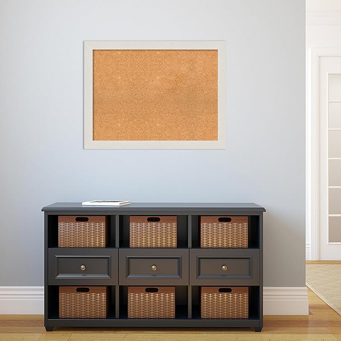 Amanti Art Natural Cork Board for Wall, 25x33 Vision Board with White Frame, Large Corkboard Office Decor for Home Organization, Country Rustic Corkboard Pinboard to Display Items for Home
