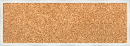 Amanti Art Natural Cork Board for Wall, 13x37 Vision Board with White Frame, Medium Corkboard Office Decor for Home Organization, Country Rustic Corkboard Pinboard to Display Items for Home