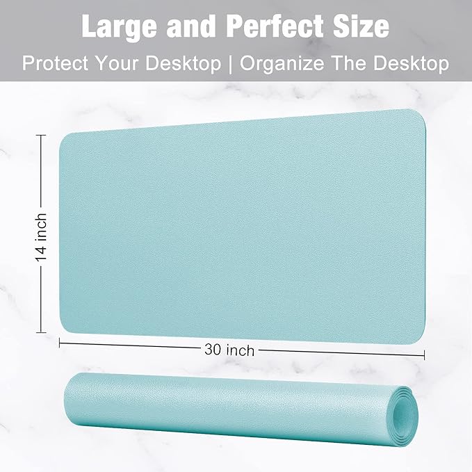 Hsurbtra Desk Pad, 30" x 14" PU Leather Desk Mat, XL Extended Mouse Pad, Waterproof Desktop Blotter Protector, Non-Slip Ultra Thin Large Laptop Keyboard Writing Mat for Office Home, Lake Blue