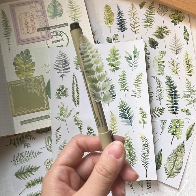 Esland Greenery Leaves Planner Stickers Adhesive Aesthetic Botanicals Plants Stickers for Calendar Scrapbooking Embellishment DIY Art Crafts Journaling Accessories for Planners and Nature Lovers