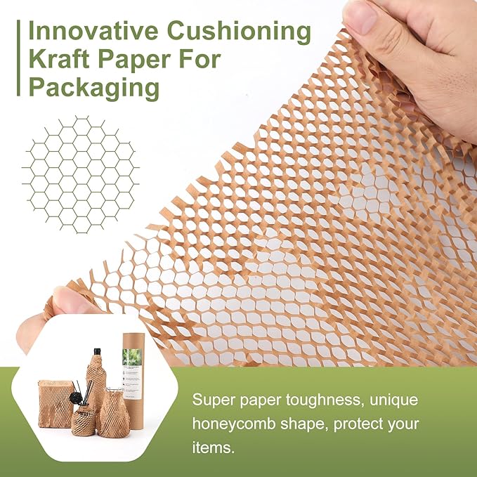 Honeycomb Packing Paper for Moving, 12 Inch x 50 Feet with 20 Fragile Stickers, Honeycomb Wrapping Paper Protective Shipping Supplies for Moving and Storage