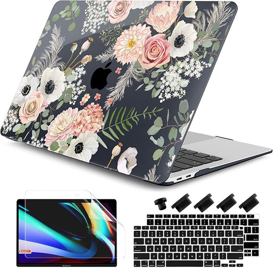 DONGKE Compatible with MacBook Air 13 inch Case 2021 2020 2019 2018 Release A2337 M1 A2179 A1932 with Retina Display Touch ID, Plastic Hard Shell & Keyboard Cover - Dried Flowers