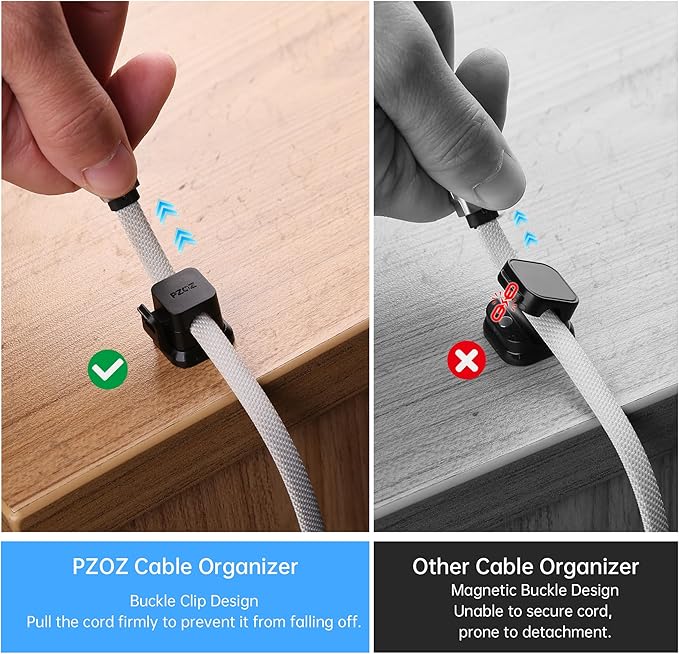 PZOZ 6 Pack Cord Organizer, Adhesive Charger Cable Clips, Wire Holder Keeper Organizer, Charging USB Cable Management for Home Office Desk Phone Car Wall Desktop Nightstand (Black)