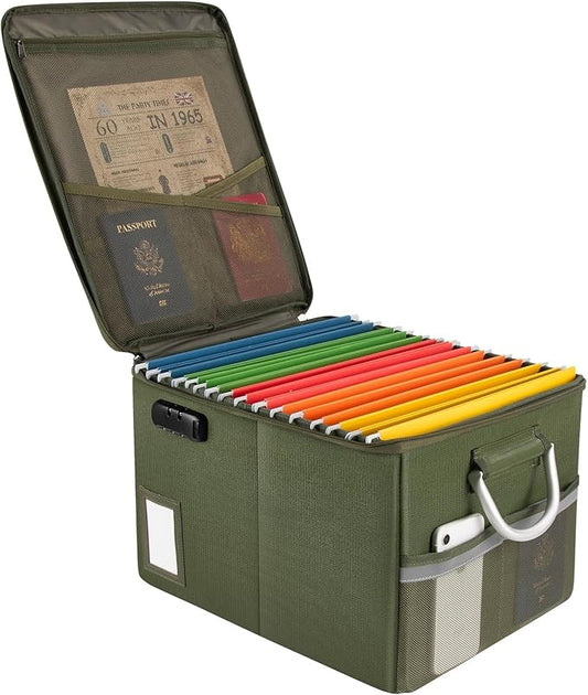 TOMKID Fireproof Document Box, Fire Proof Safe Box for Home Document Organizer with Lock, Fire Organizer Office Storage Cabinet for Hanging Letter/Legal Folder 16.1 x 12.9 x 11in (Green)