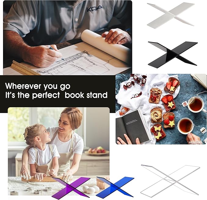 Large Clear Acrylic Book Stand - Perfect for Displaying Open Books on Your Coffee Table - Ideal for Bibles, Cook Books, Guest Books, Magazines, Each with a Lucite Paperweight (Clear)