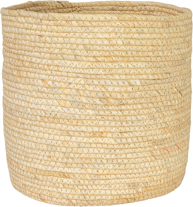 Household Essentials Round Handwoven Corn Leaf Basket, Natural