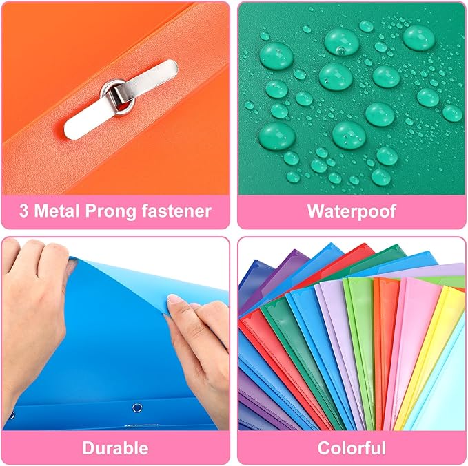 Cholemy 72 Pcs Plastic Folders with Clear Front Pocket Bulk Pocket Folders with Prongs Fasteners Letter Size School Folders Heavy Duty Pocket Folder with Card Slot for School Office(Assorted Colors)
