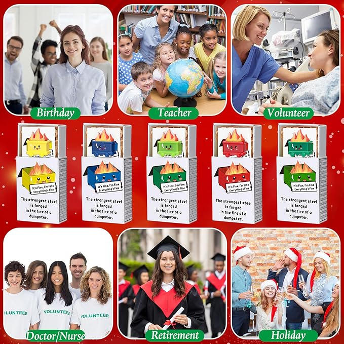 Realspring 35 Sets Dumpster Ornament Desk Accessories Emotional Support Resin Dumpster with Inspirational Cards Funny Employee Appreciation Gifts for Halloween Team Office Coworker Teacher (Colorful)