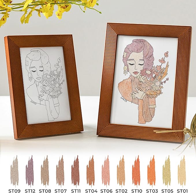 Retractable Glitter Gel Pens, 12 Colors Large Capacity Skin Tone Glitter Metallic Gel Ink Pens, 1 mm Fine Point Smooth Writing Color Pens for Adult Coloring Book Note Taking Aesthetic Art Supplies