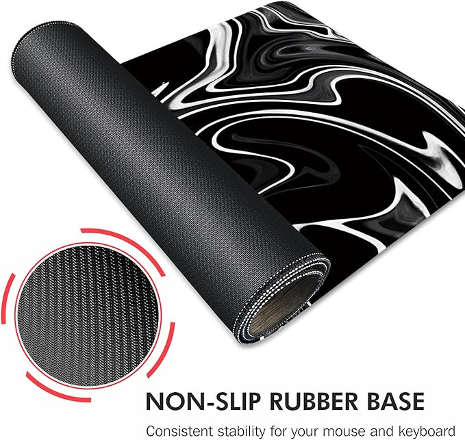 Galdas Gaming Mouse Pad XXL XL Large Mouse Pad Long Extended Big Mousepad Non-Slip Rubber Keyboard Mouse Pad with Stitched Edges for Laptop Home Office (31.5x11.8x0.08 Inch) … (Wave Black)