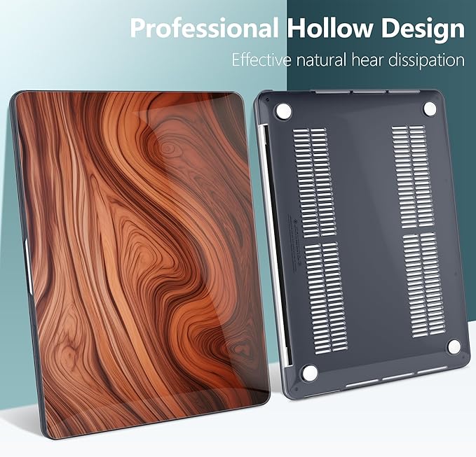 TWOLSKOO Compatible with MacBook Pro 13 inch Case 2023-2016 A2338 M2/M1 A2251 A2289 A2159 A1989 A1706, Plastic Hard Shell Cover & Keyboard Skin & Screen Protector, Wood Grain